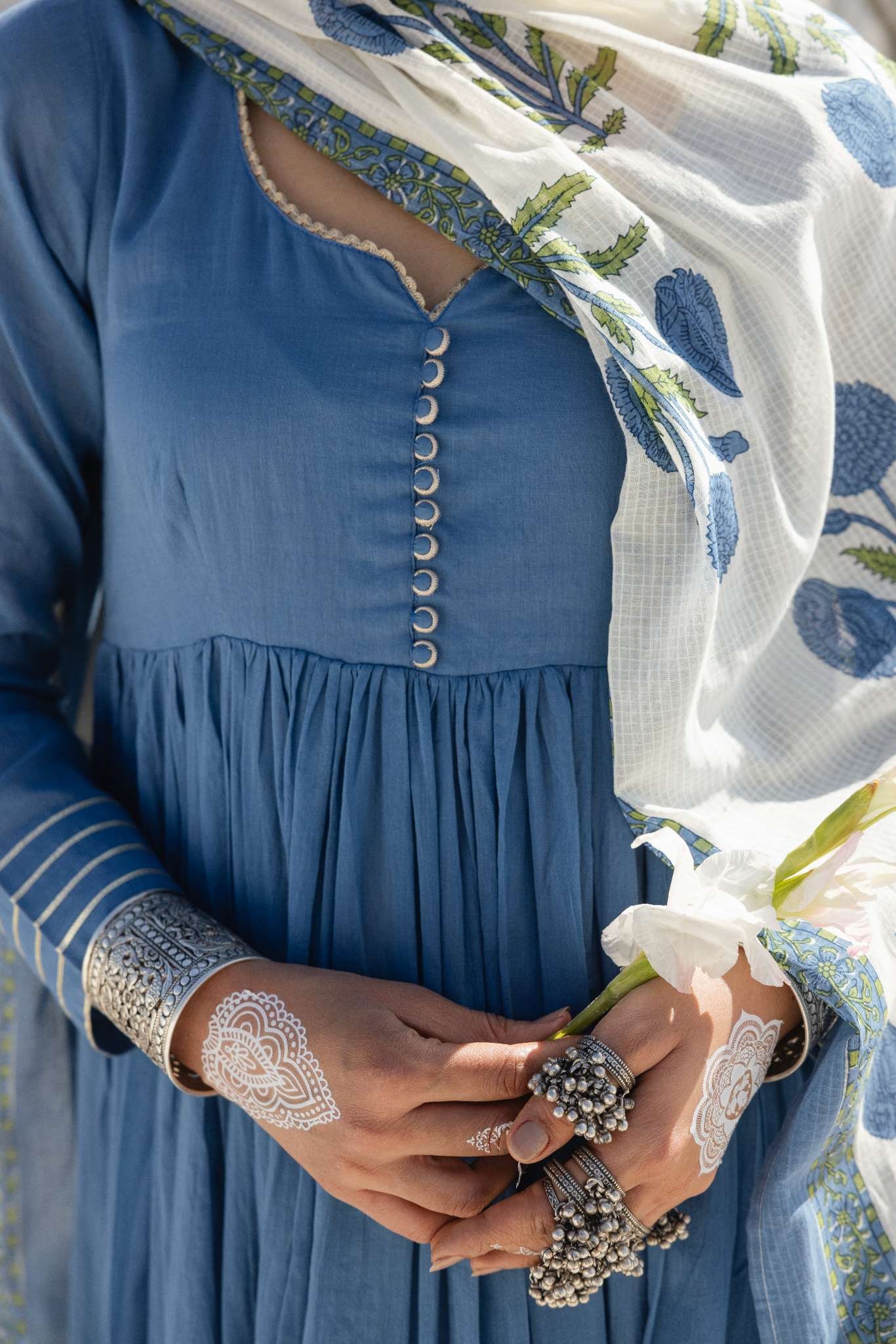 MUL COTTON BLUE ANARKALI SET - Image 2