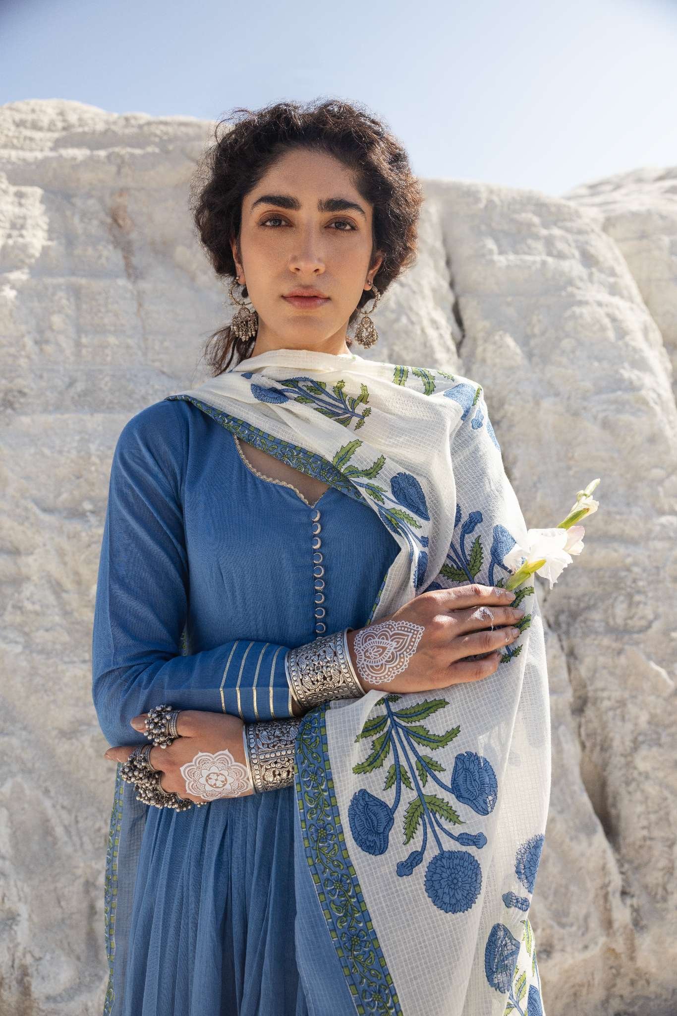 MUL COTTON BLUE ANARKALI SET - Image 3